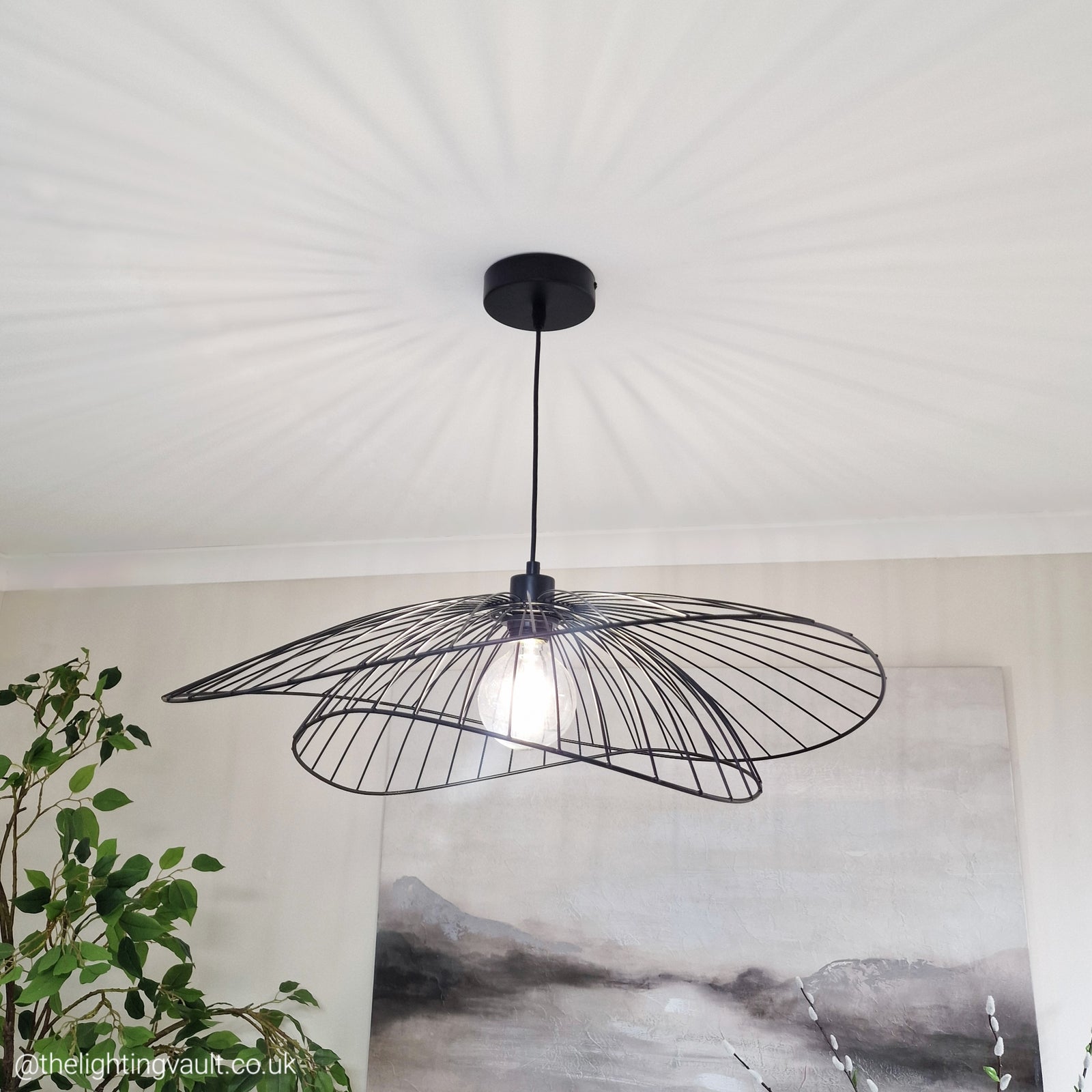 Broome pendant light large matt black wireframe ceiling shade