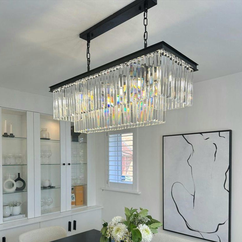 Rectangular Black And Crystal Kitchen Island Chandelier Pendant Bar