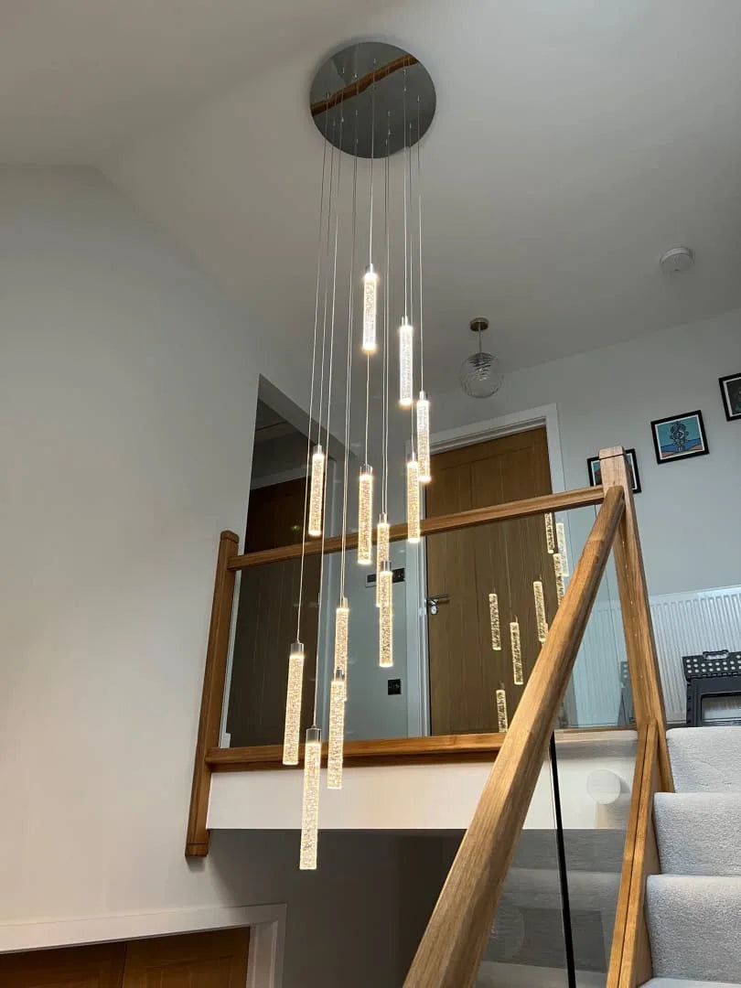 Sydney 12 light spiral pendant chandelier in chrome with glass shards