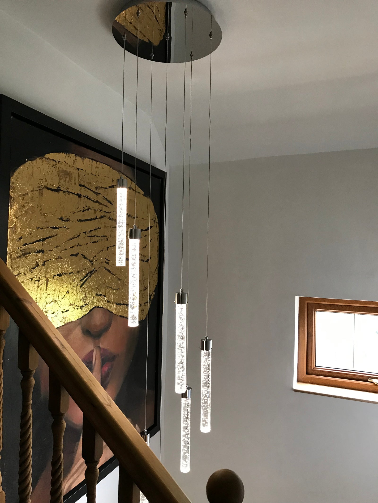 Sydney 7 light spiral pendant chandelier chrome with glass shards