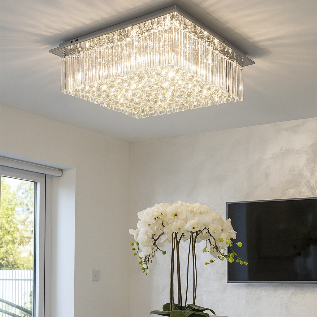 Ballina crystal square ceiling light in modern dining room