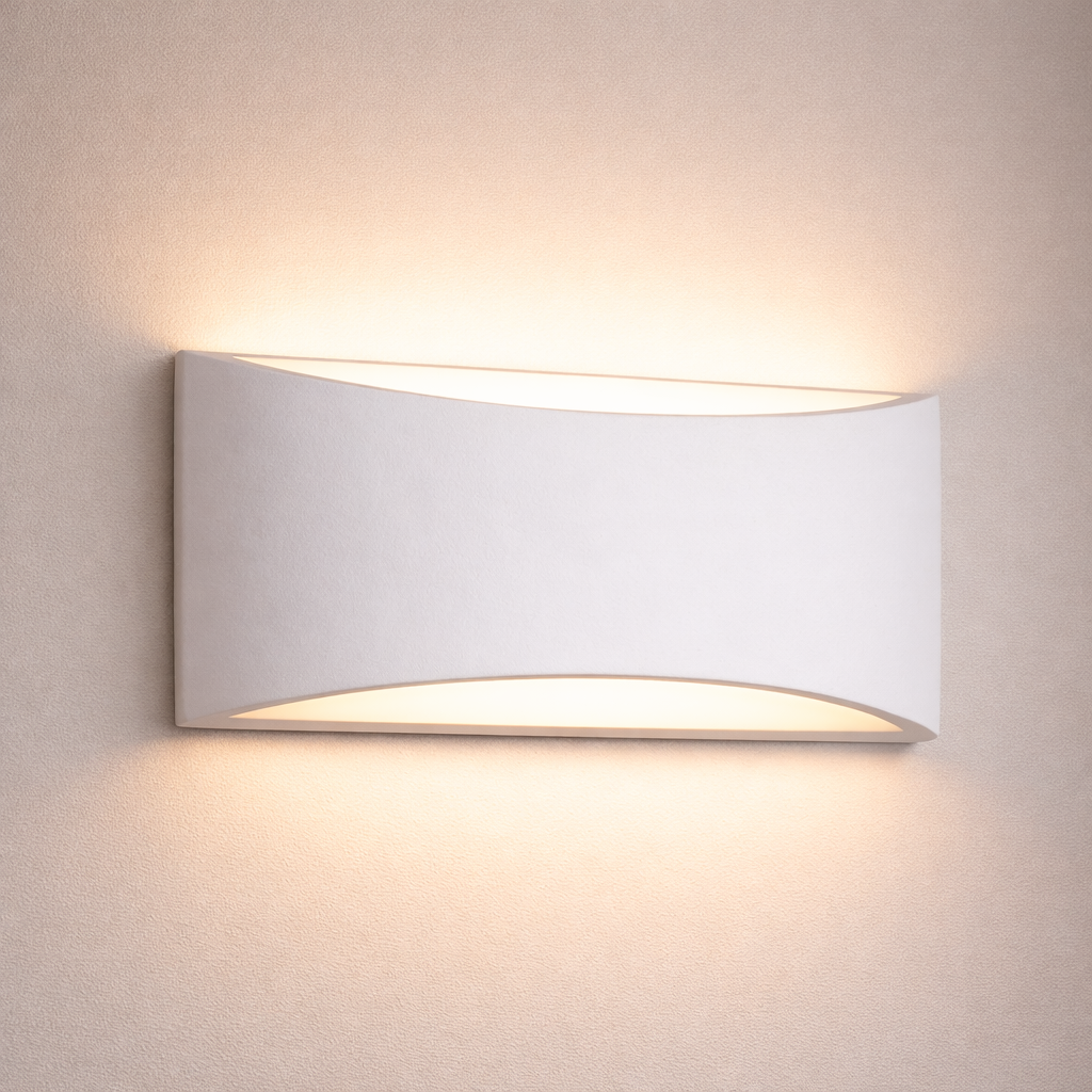 Batlow large white plaster wall light illuminated
