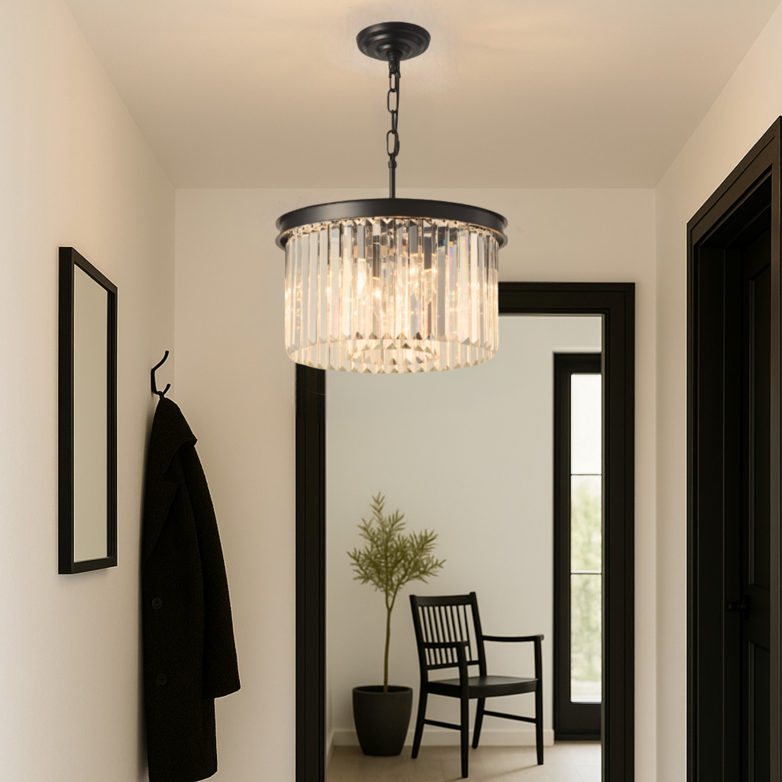 Carolina small crystal drum chandelier in hallway