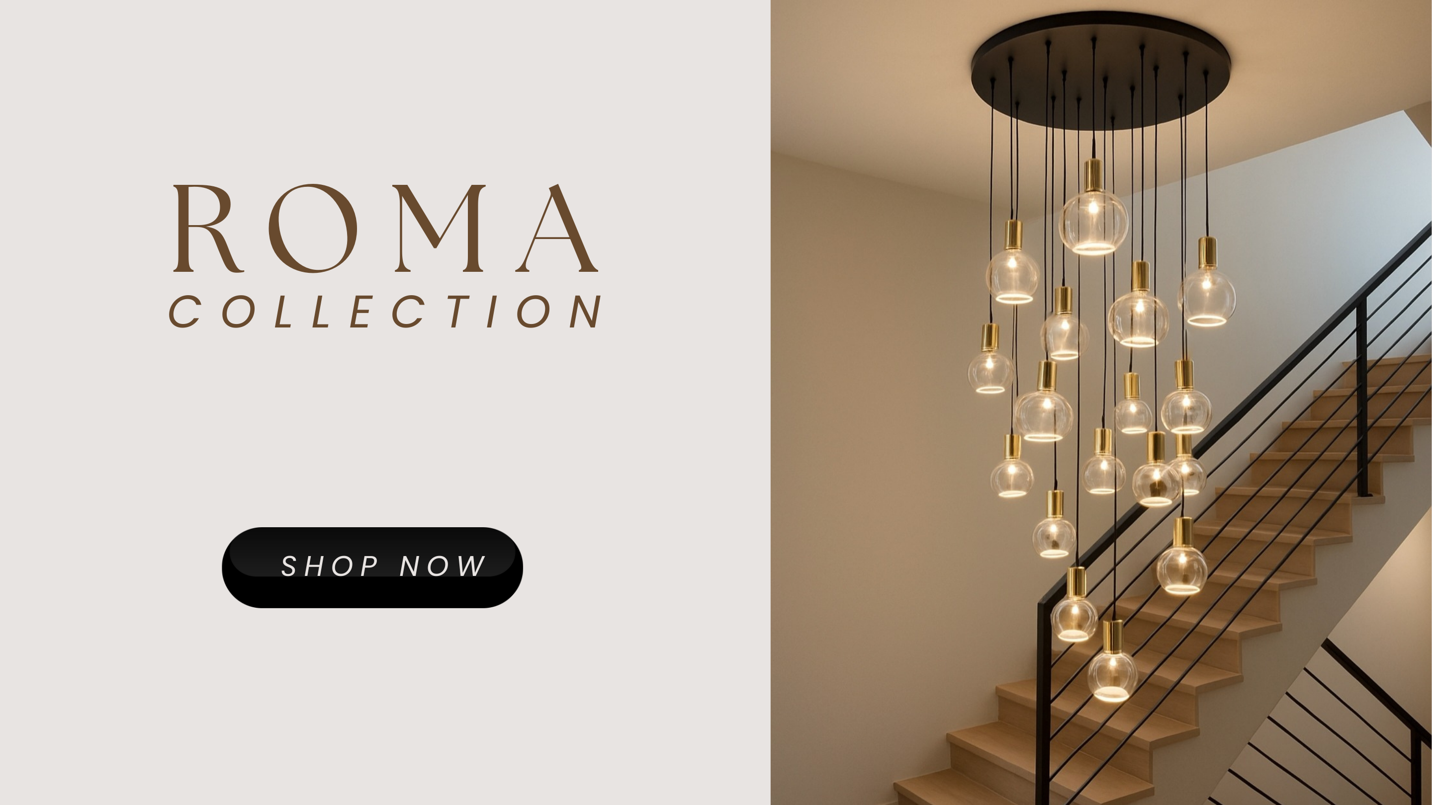 Roma Collection modern gold and glass multi-drop chandelier above staircase – The Lighting Vault UK