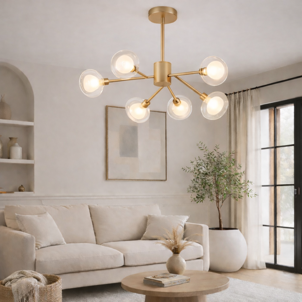 brushed matte gold 6-light ceiling pendant living room