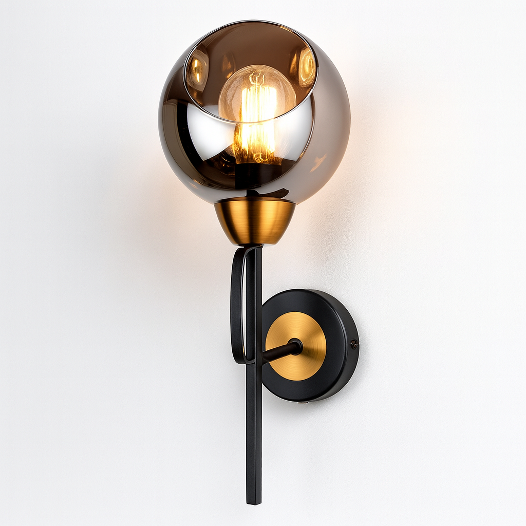 Grafton wall light smoked glass brass