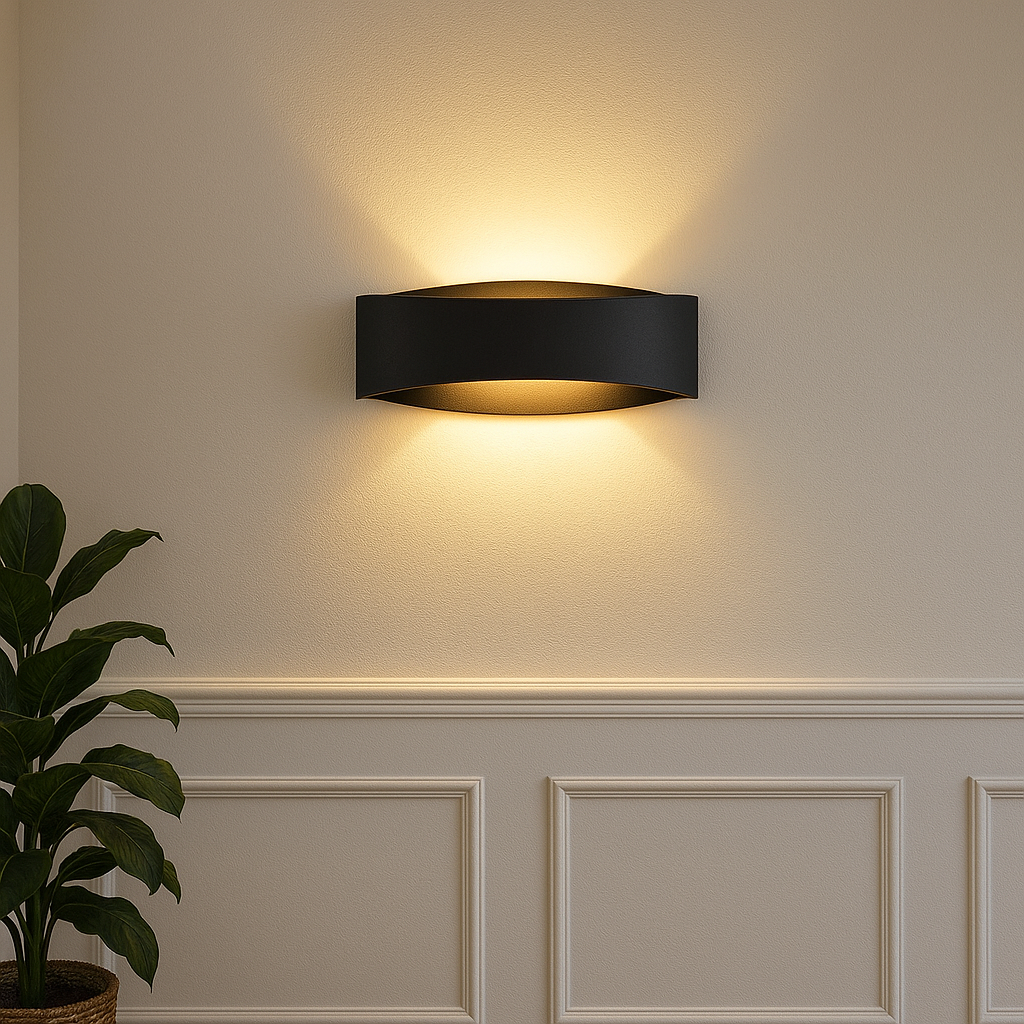 Halifax black wall light in hallway