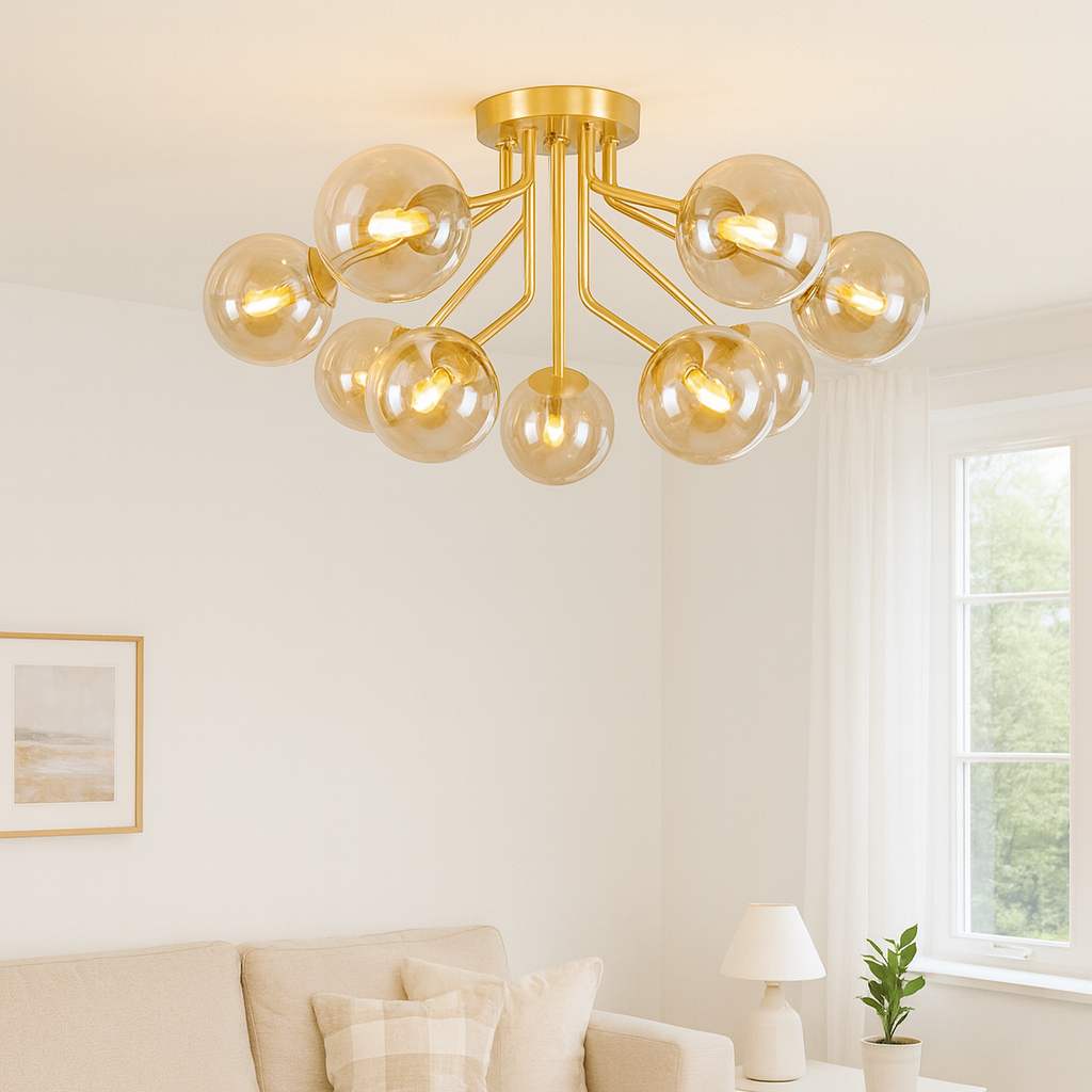 Melbourne 9 light gold ceiling light in modern living room
