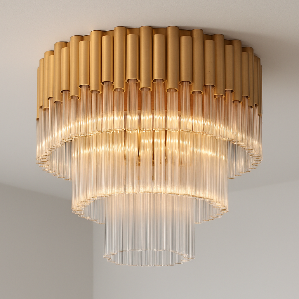 Murcia gold glass flush chandelier in soft daylight