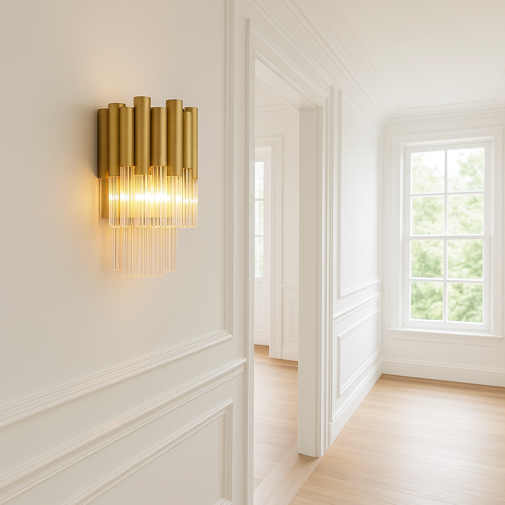 Murcia wall light in white panelled hallway
