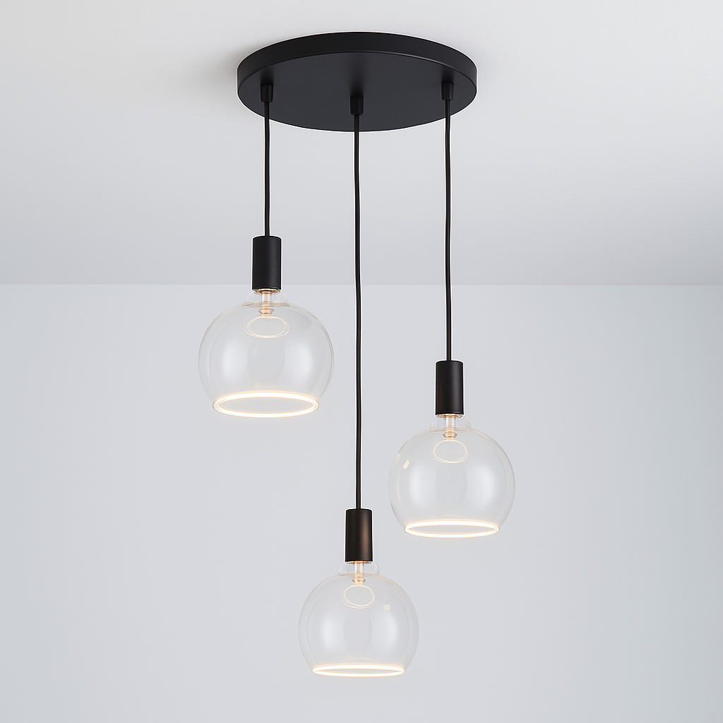 Roma 3-light clear glass pendant with 2200K halo
