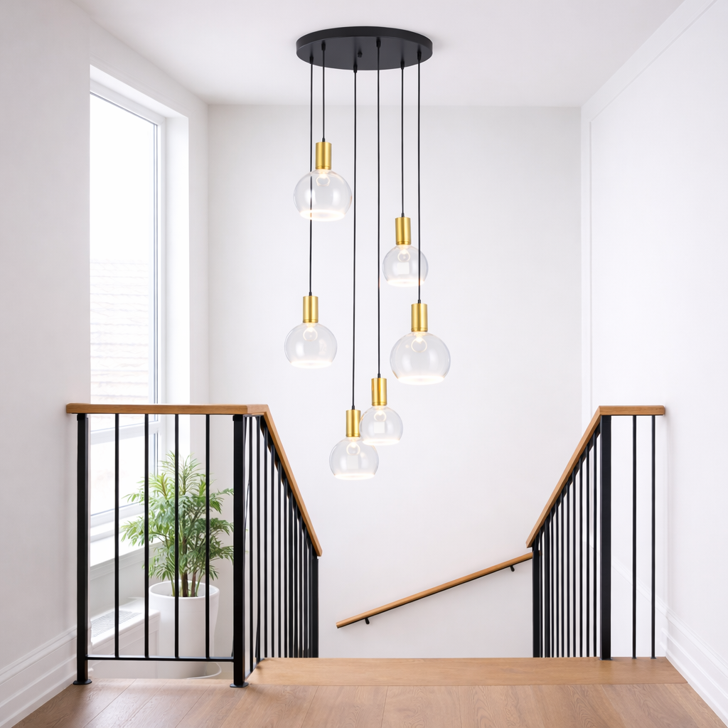 Roma 6lt spiral clear glass pendant staircase