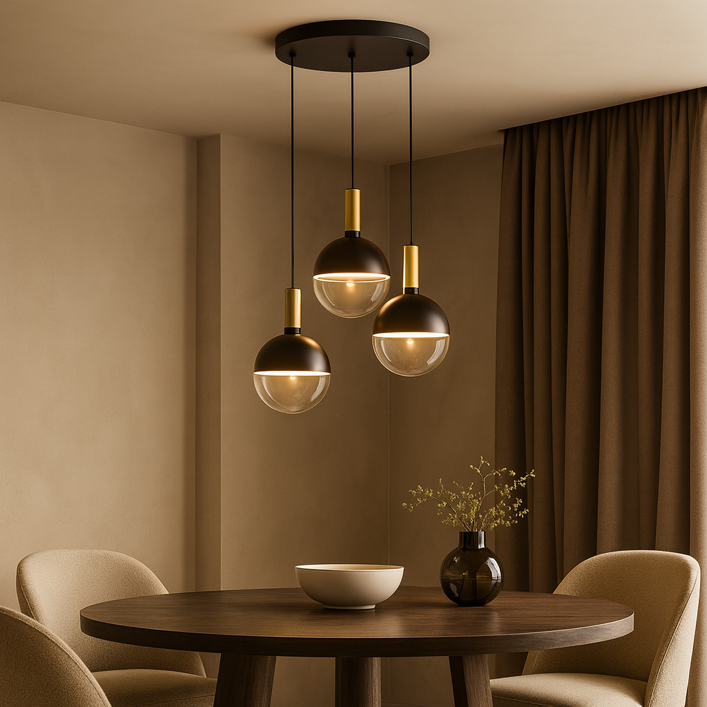 Roma Luxe 3-light black and gold pendant over round table