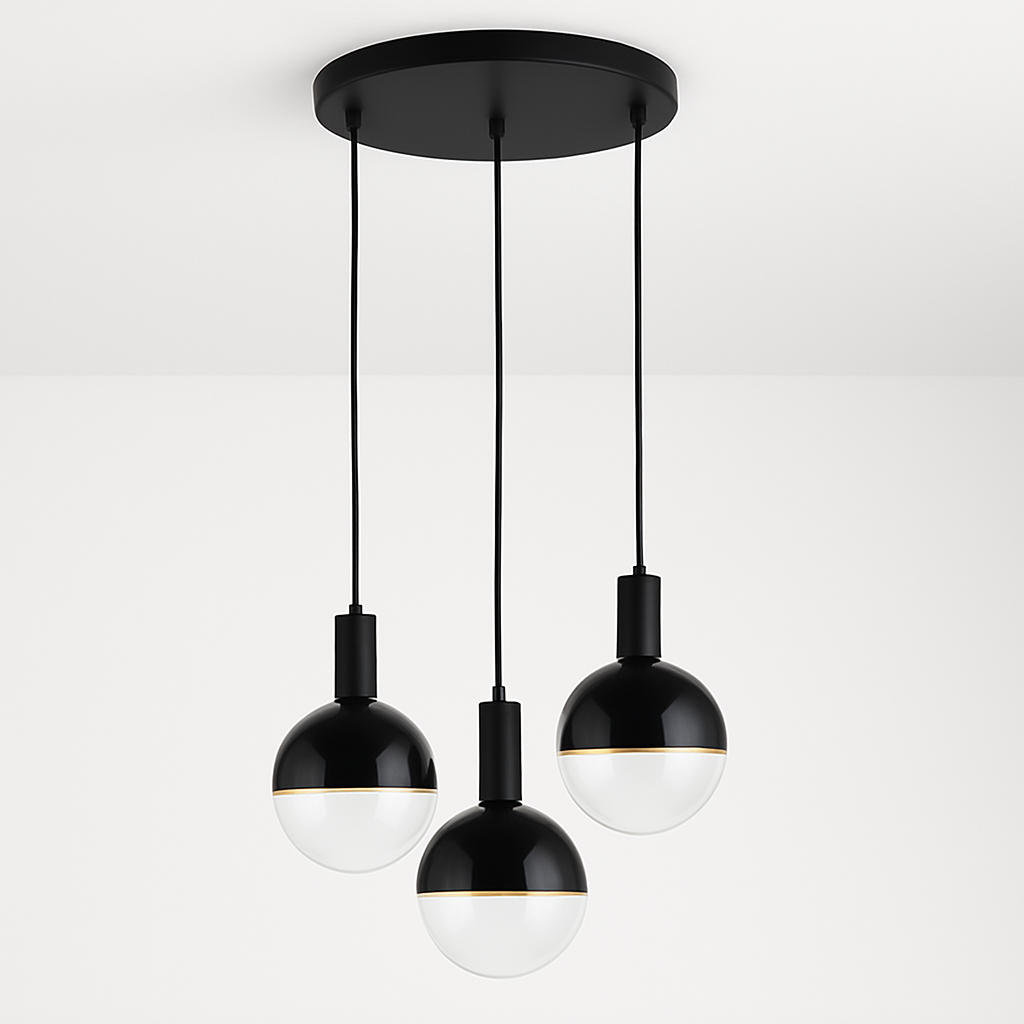 Roma Luxe 3 light pendant with matt black caps