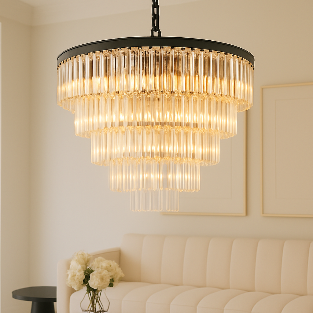 Luxury tiered crystal chandelier in matt black
